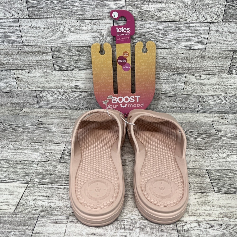 Totes Sol Bounce Boost Your Mood Flip Flop Sandals Evening Sand Pink Women Sz 11